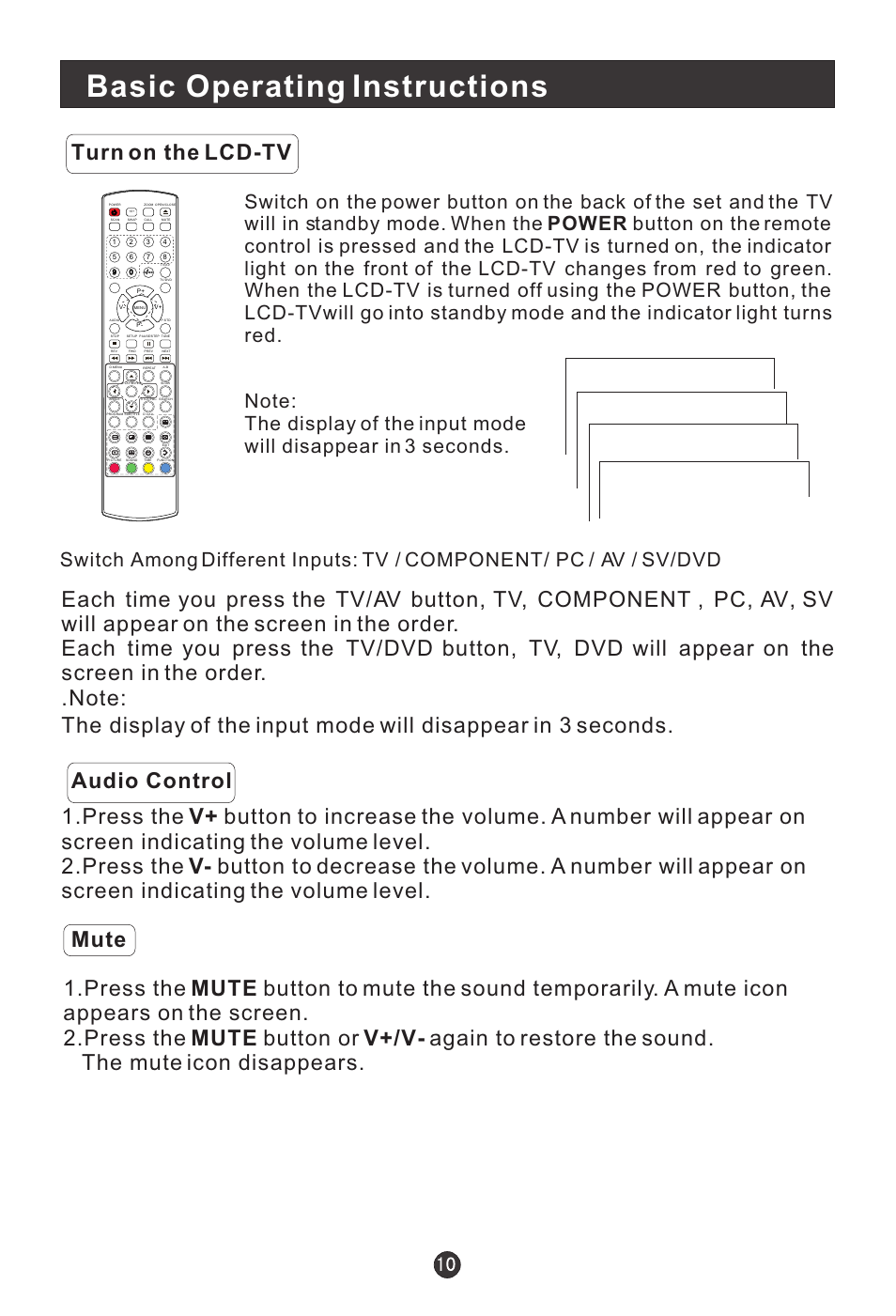 Basic operating instructions, Turn on the lcd-tv | haier L1510B-C User Manual | Page 12 / 34