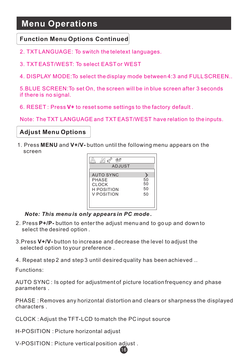 Menu operations | haier L1510B-C User Manual | Page 18 / 34