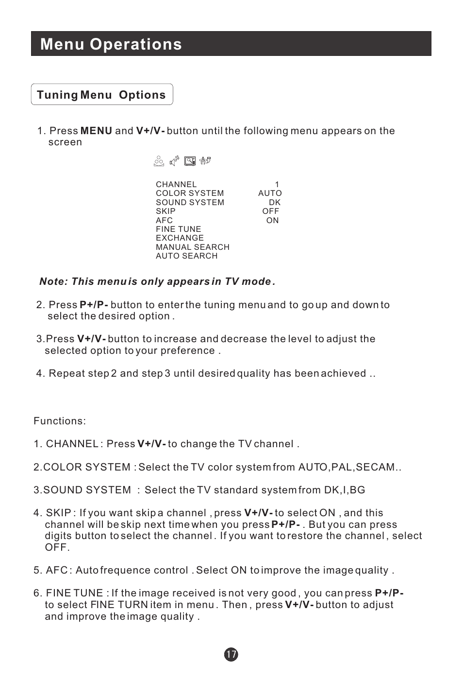 Menu operations | haier L1510B-C User Manual | Page 19 / 34