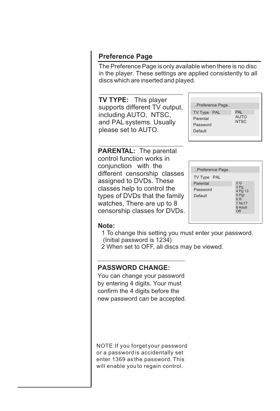 Preference page, Password change | haier L1510B-C User Manual | Page 28 / 34