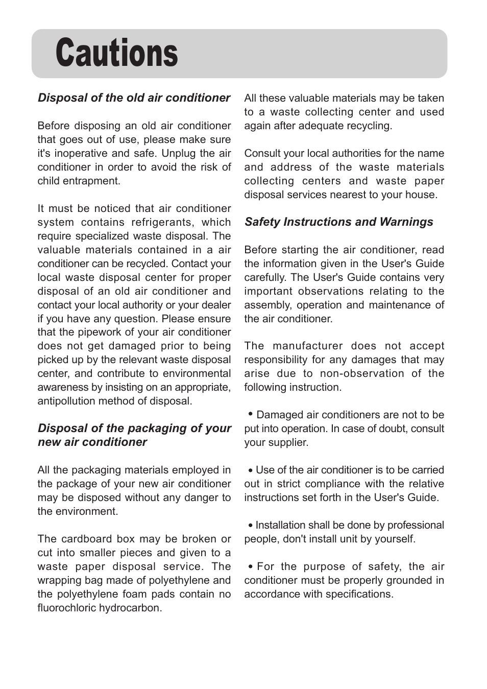Cautions | haier AS072AZNDA User Manual | Page 3 / 20