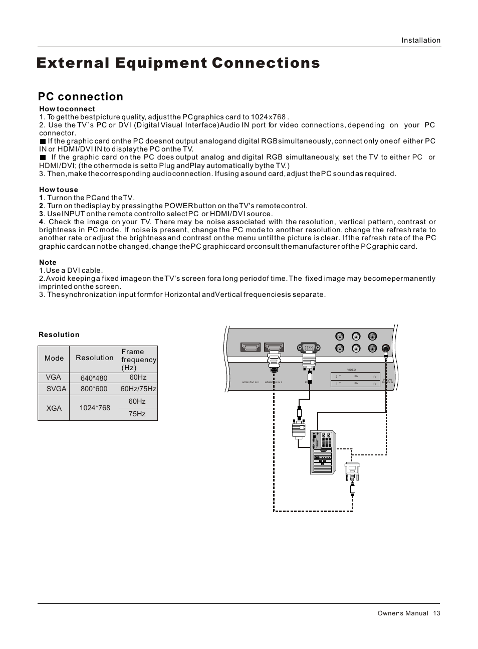 Т³гж 13, External equipment connections, Pc connection | haier HL26S User Manual | Page 13 / 44