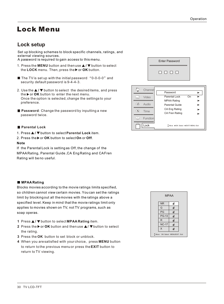 Т³гж 30, Lock menu, Lock setup | haier HL26S User Manual | Page 30 / 44