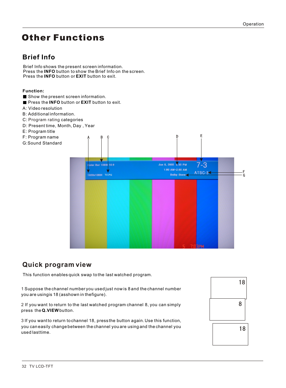 Т³гж 32, Other functions, Brief info quick program view | haier HL26S User Manual | Page 32 / 44