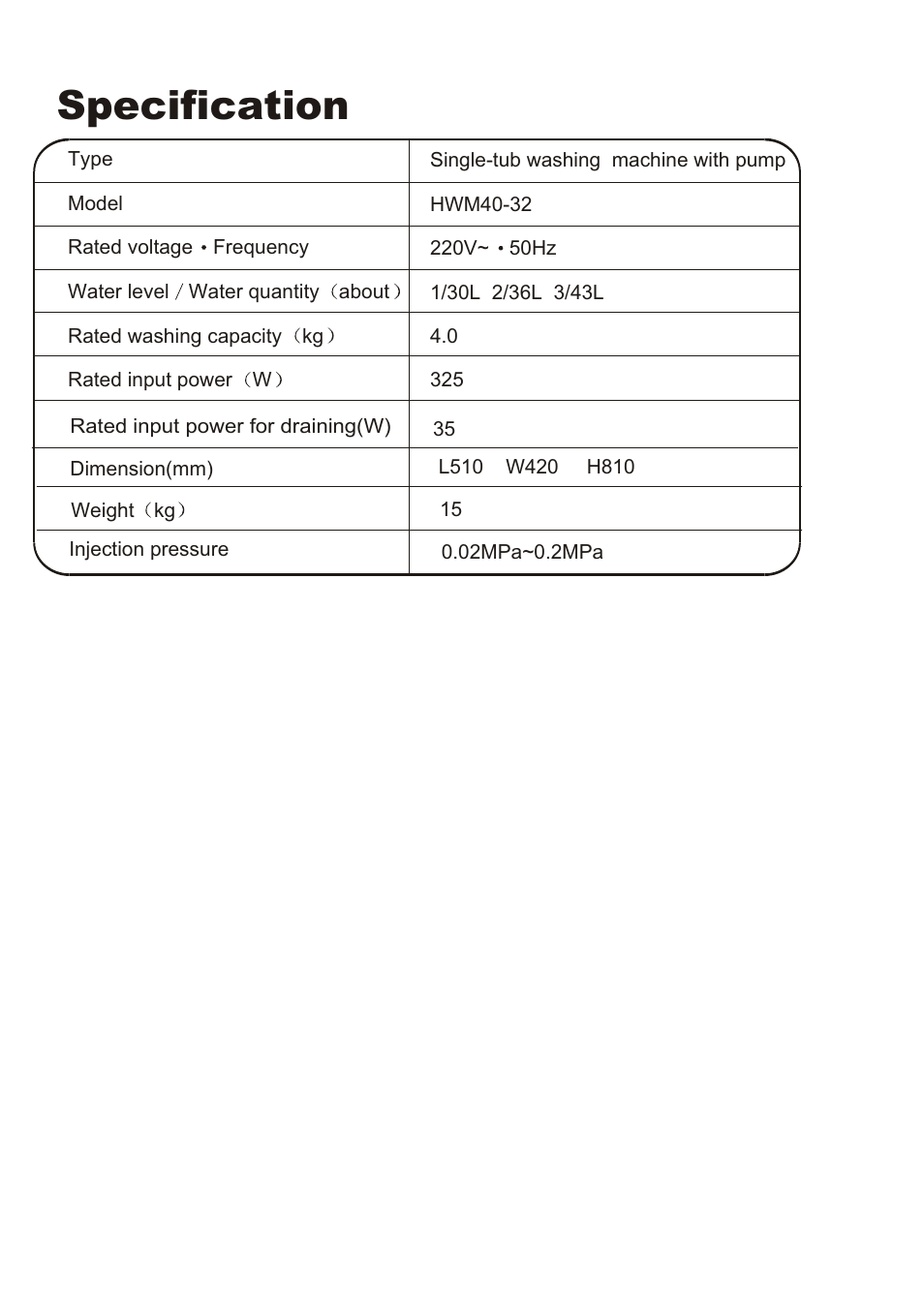 Specification | haier XPB40-32 User Manual | Page 12 / 26