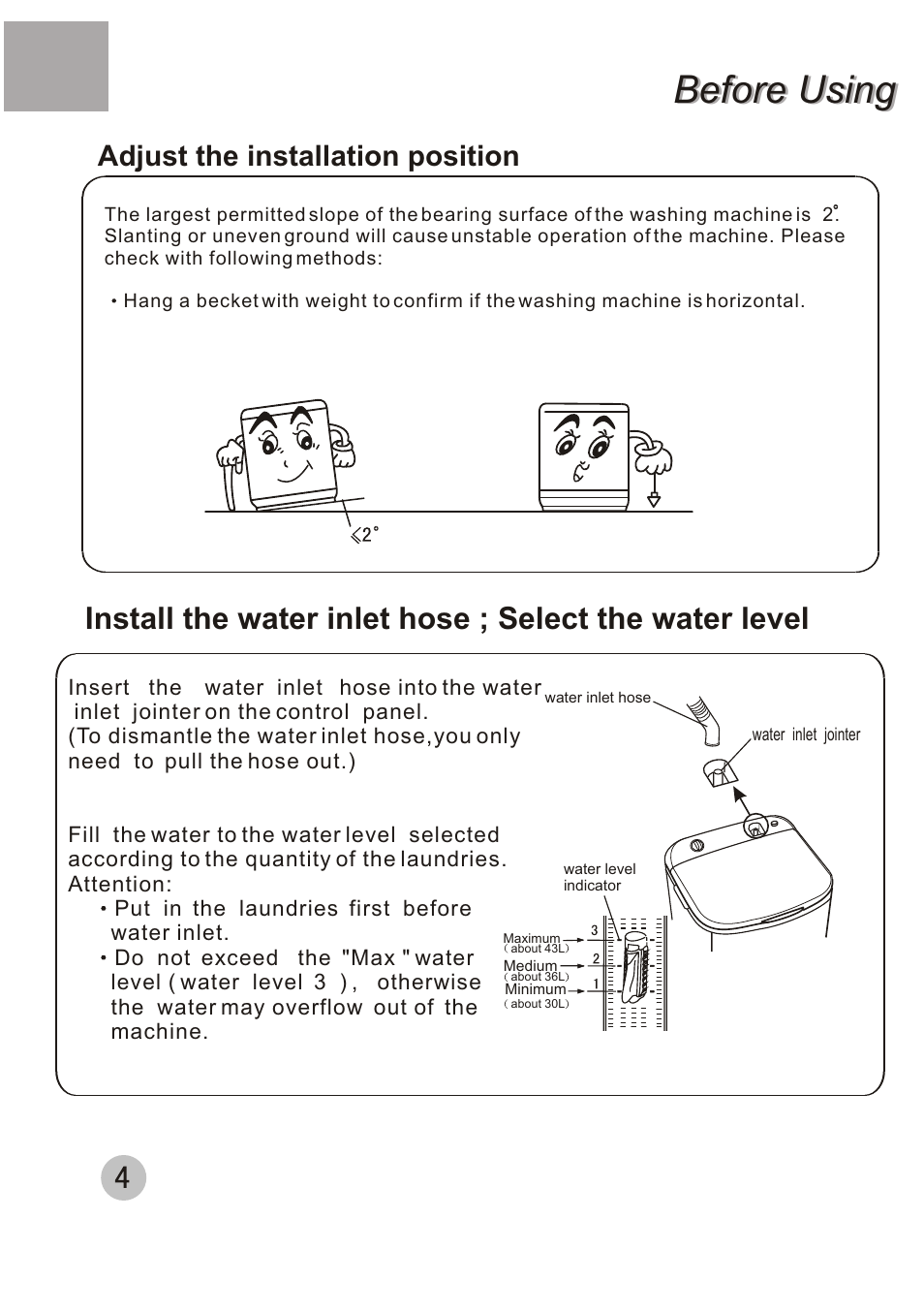 Before using, Adjust the installation position | haier XPB40-32 User Manual | Page 6 / 26