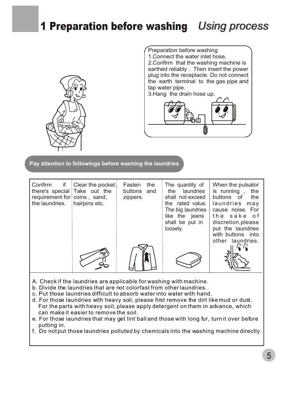 Using process, Using process 1 preparation before washing | haier XPB40-32 User Manual | Page 7 / 26