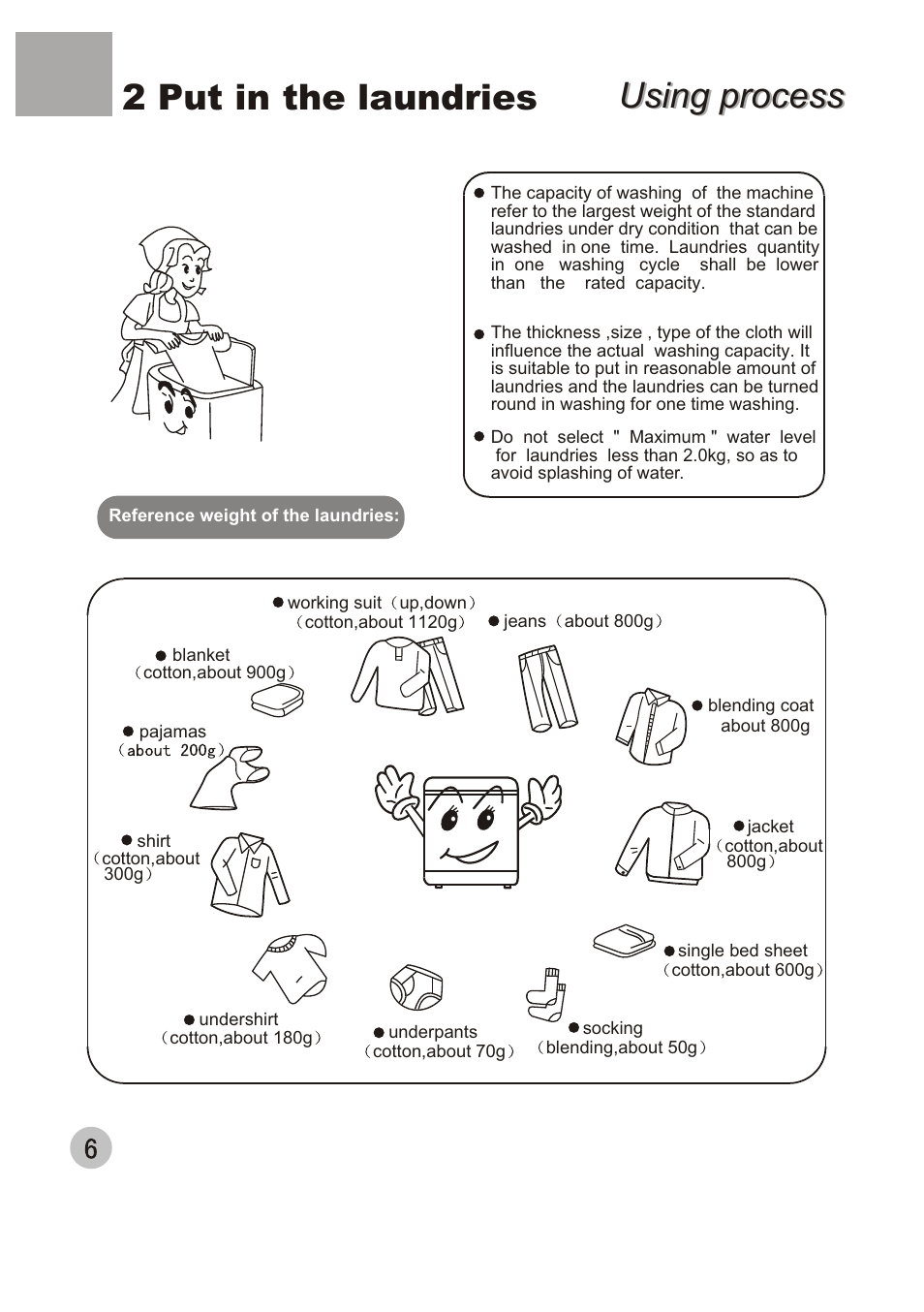 Using process, Using process 2 put in the laundries | haier XPB40-32 User Manual | Page 8 / 26