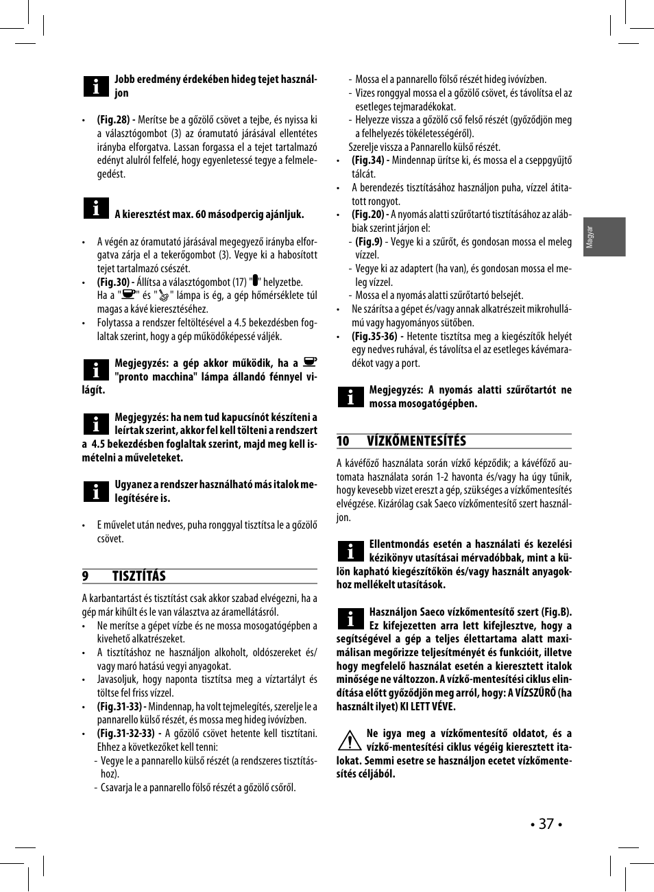 9 tisztítás, 10 vízkőmentesítés | Philips HD8323 User Manual | Page 37 / 108