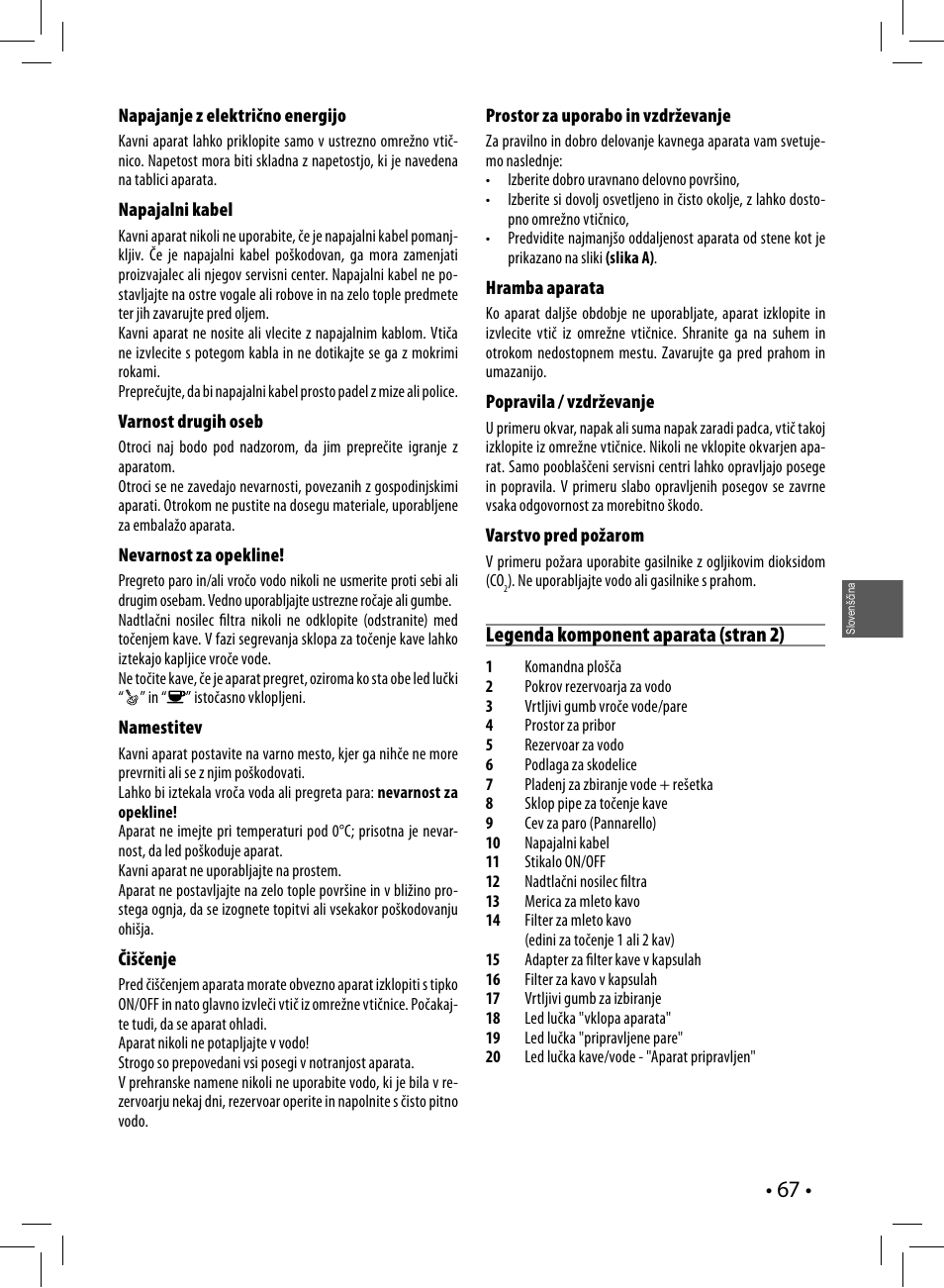 Legenda komponent aparata (stran 2) | Philips HD8323 User Manual | Page 67 / 108