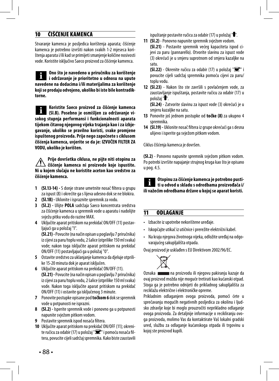 10 čišćenje kamenca, 11 odlaganje | Philips HD8323 User Manual | Page 88 / 108