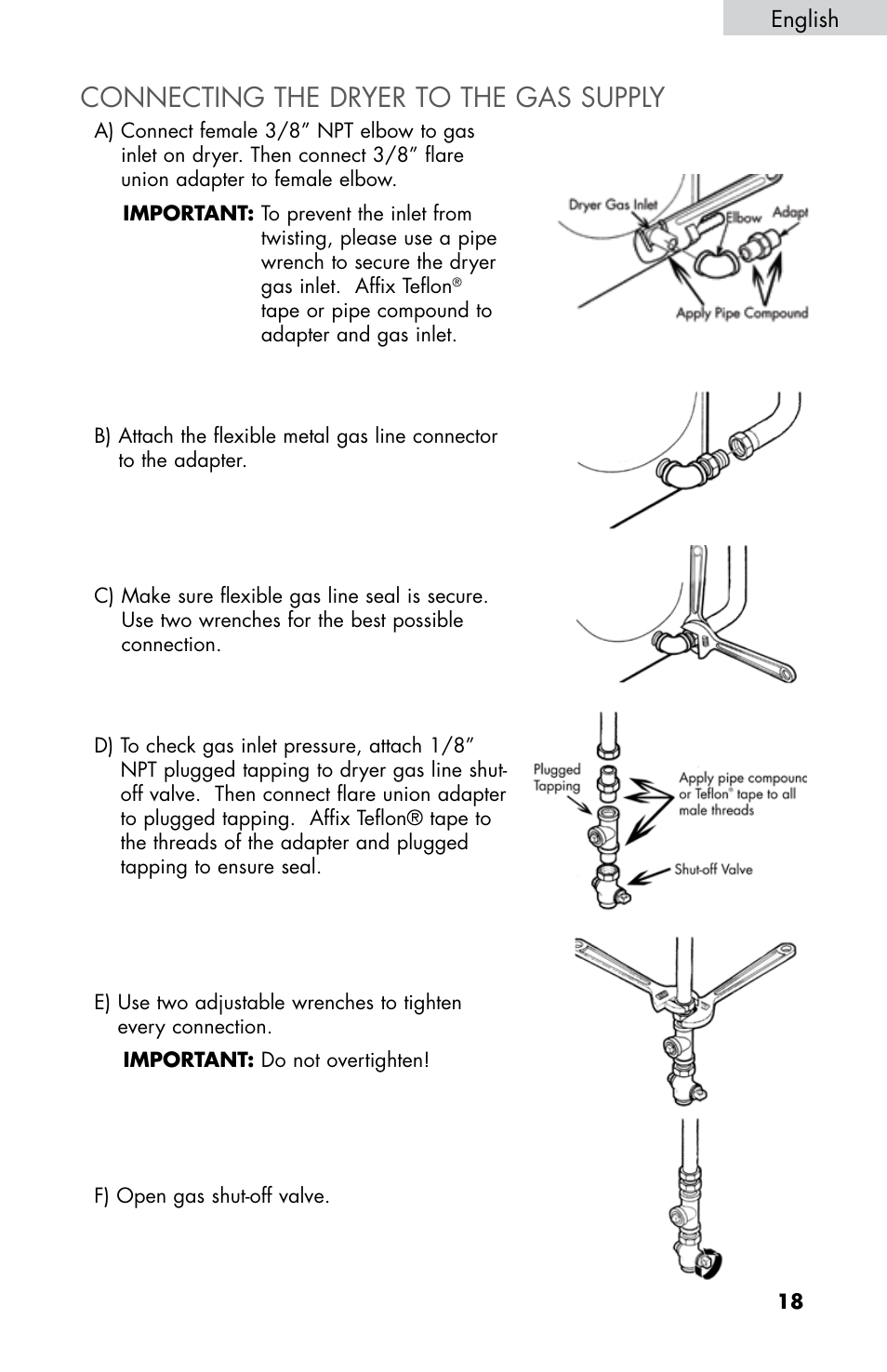 Connecting the dryer to the gas supply | haier CHDE5300AW User Manual | Page 19 / 107