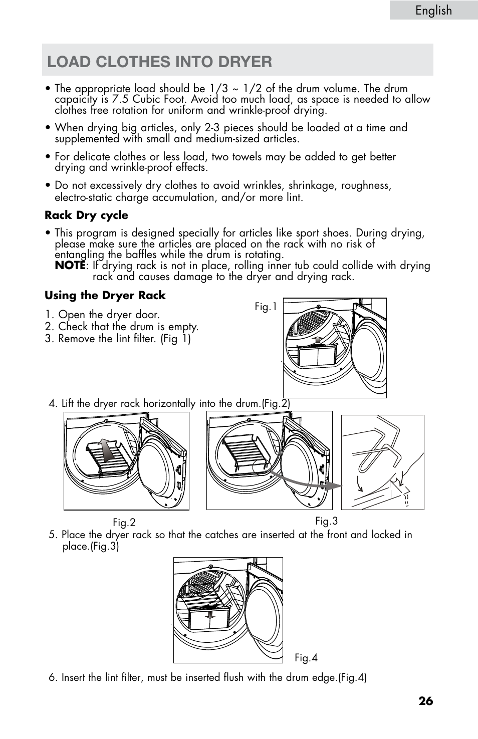 Load clothes into dryer | haier CHDE5300AW User Manual | Page 27 / 107