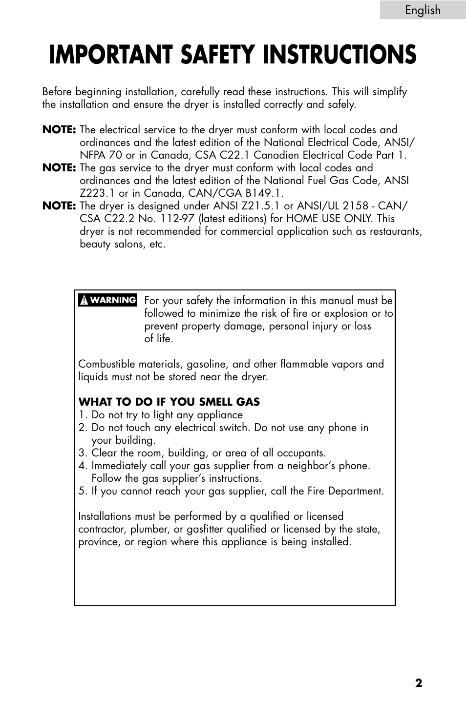 Important safety instructions | haier CHDE5300AW User Manual | Page 3 / 107