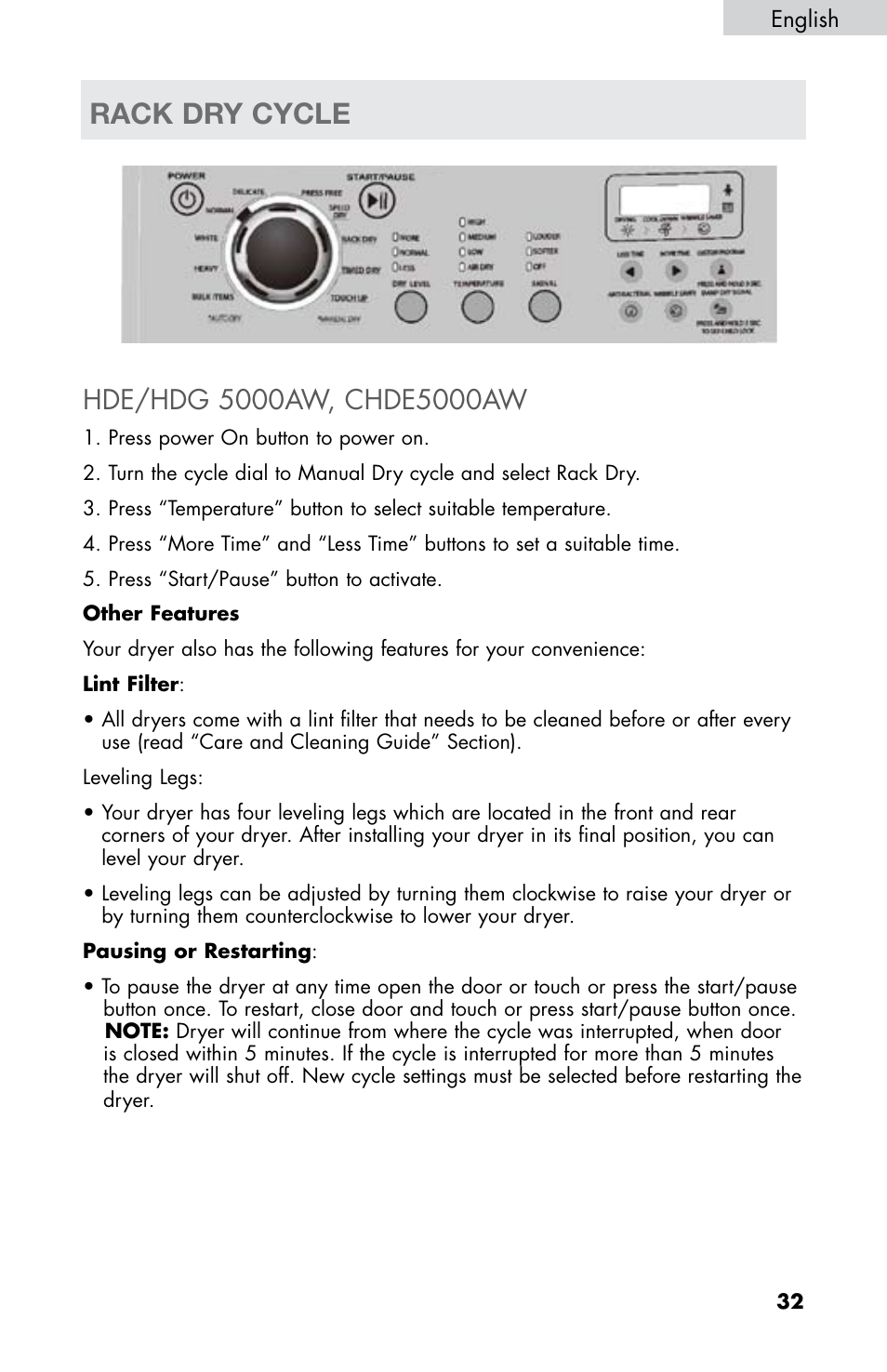 Rack dry cycle | haier CHDE5300AW User Manual | Page 33 / 107