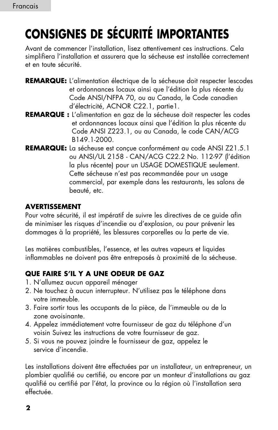 Consignes de sécurité importantes | haier CHDE5300AW User Manual | Page 38 / 107