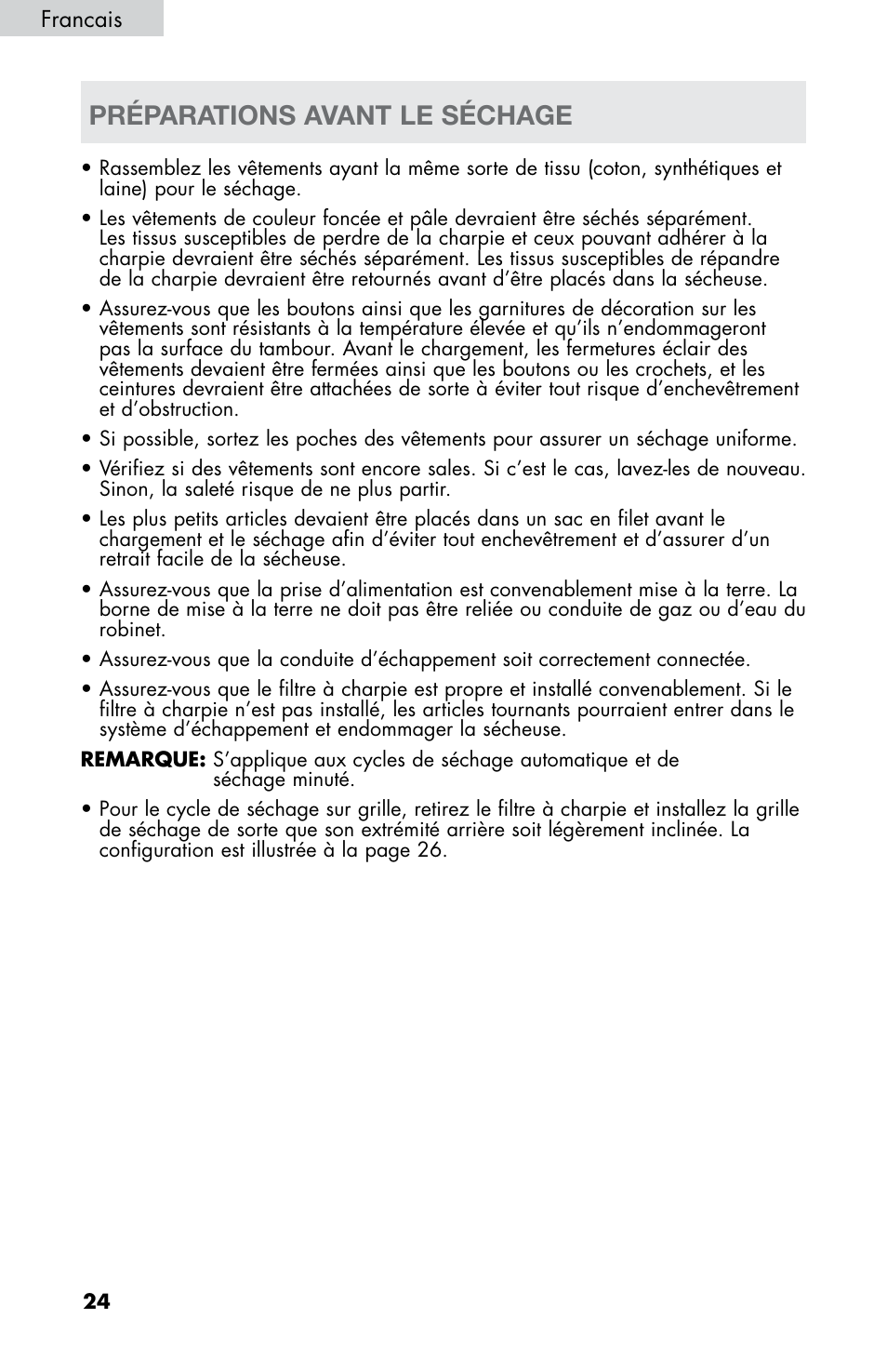 Préparations avant le séchage | haier CHDE5300AW User Manual | Page 60 / 107