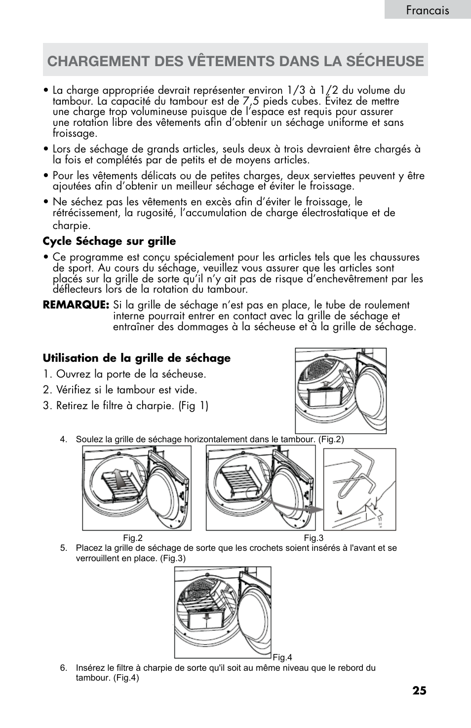 Chargement des vêtements dans la sécheuse, Francais | haier CHDE5300AW User Manual | Page 61 / 107