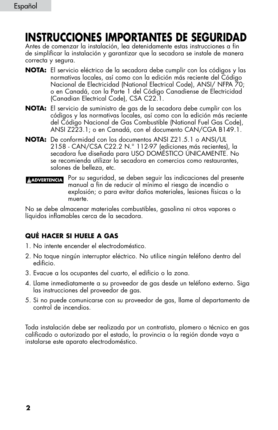 Instrucciones importantes de seguridad, Español | haier CHDE5300AW User Manual | Page 72 / 107