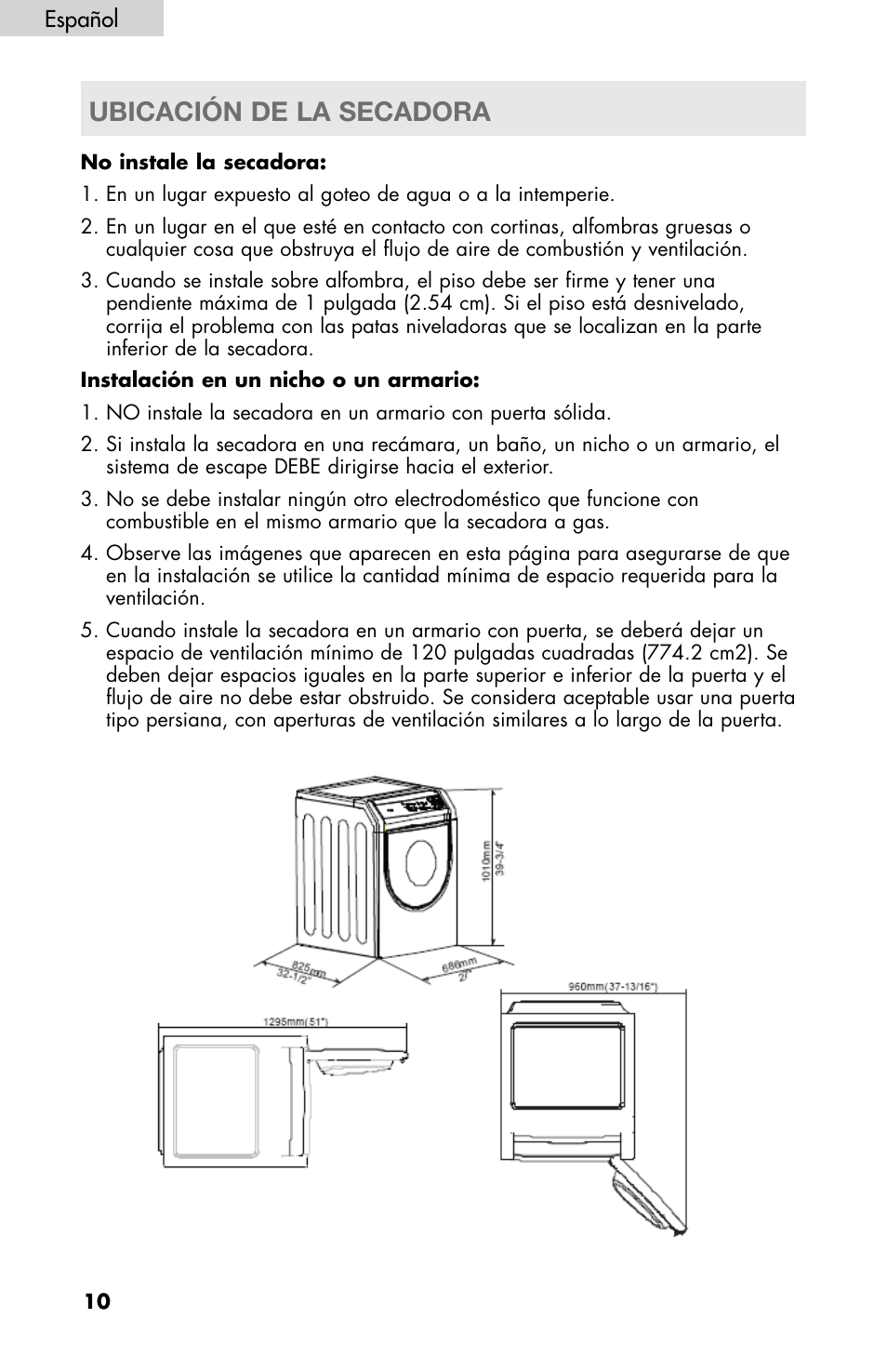 Ubicación de la secadora | haier CHDE5300AW User Manual | Page 80 / 107