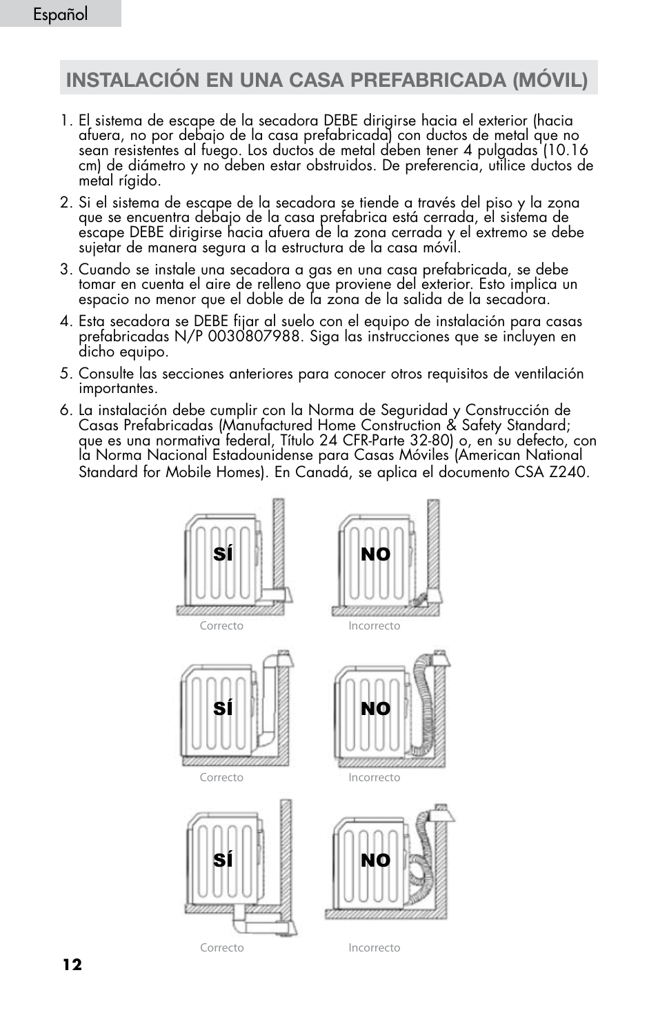 Instalación en una casa prefabricada (móvil), Sí no | haier CHDE5300AW User Manual | Page 82 / 107