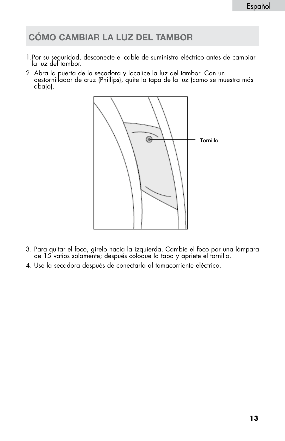 Cómo cambiar la luz del tambor, Español | haier CHDE5300AW User Manual | Page 83 / 107