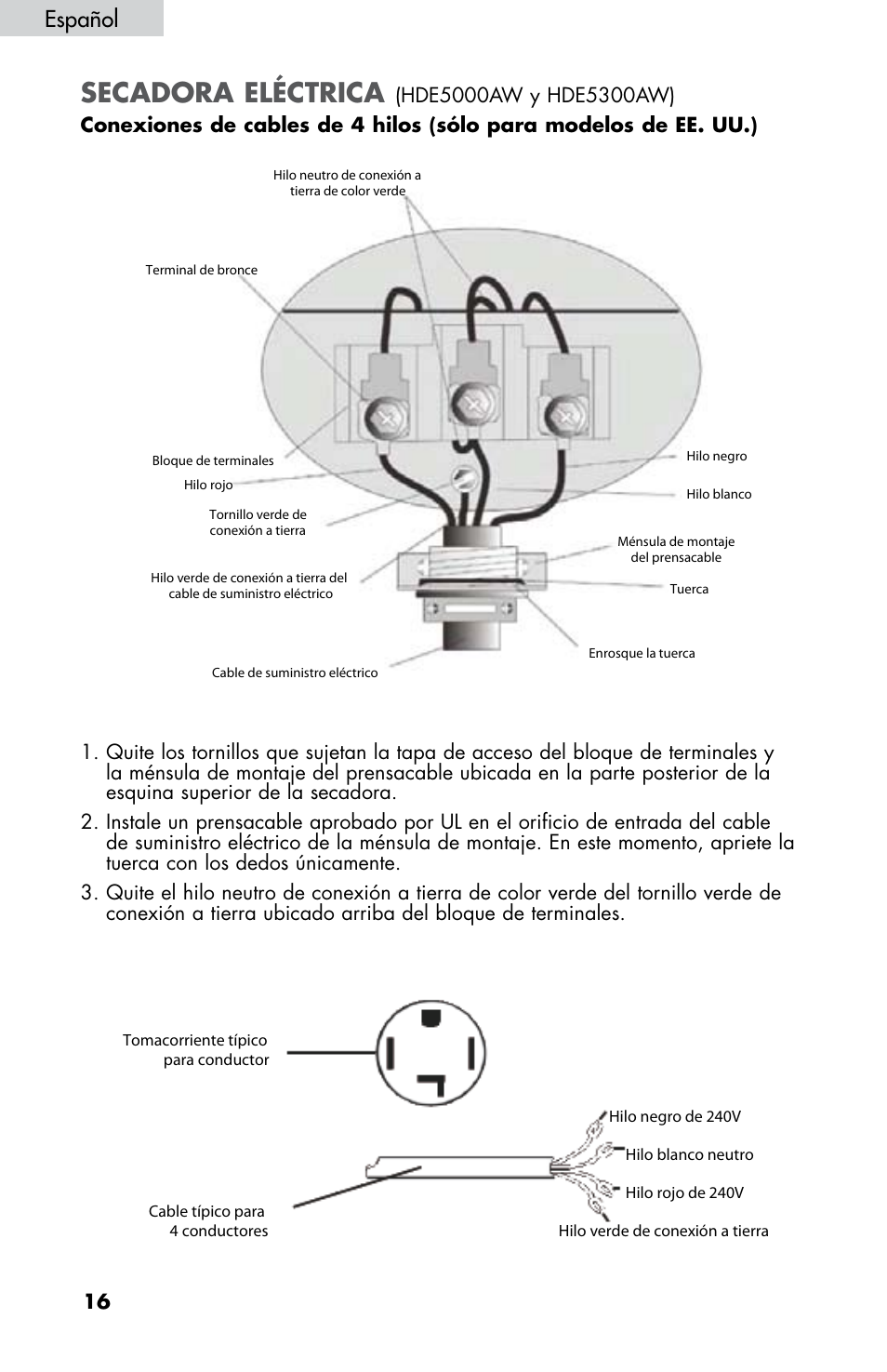 Secadora eléctrica, Español | haier CHDE5300AW User Manual | Page 86 / 107