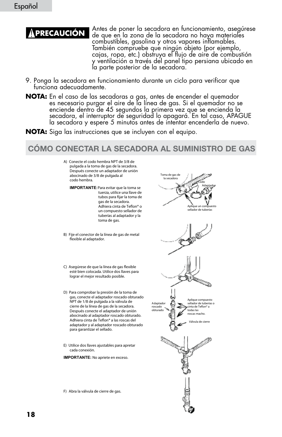 Cómo conectar la secadora al suministro de gas, Español | haier CHDE5300AW User Manual | Page 88 / 107