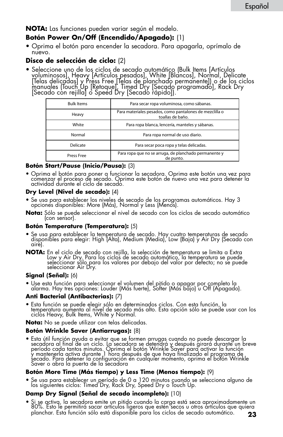 Español | haier CHDE5300AW User Manual | Page 93 / 107