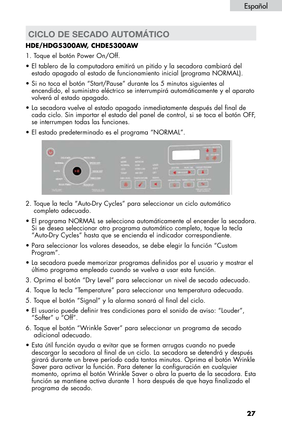 Ciclo de secado automático | haier CHDE5300AW User Manual | Page 97 / 107