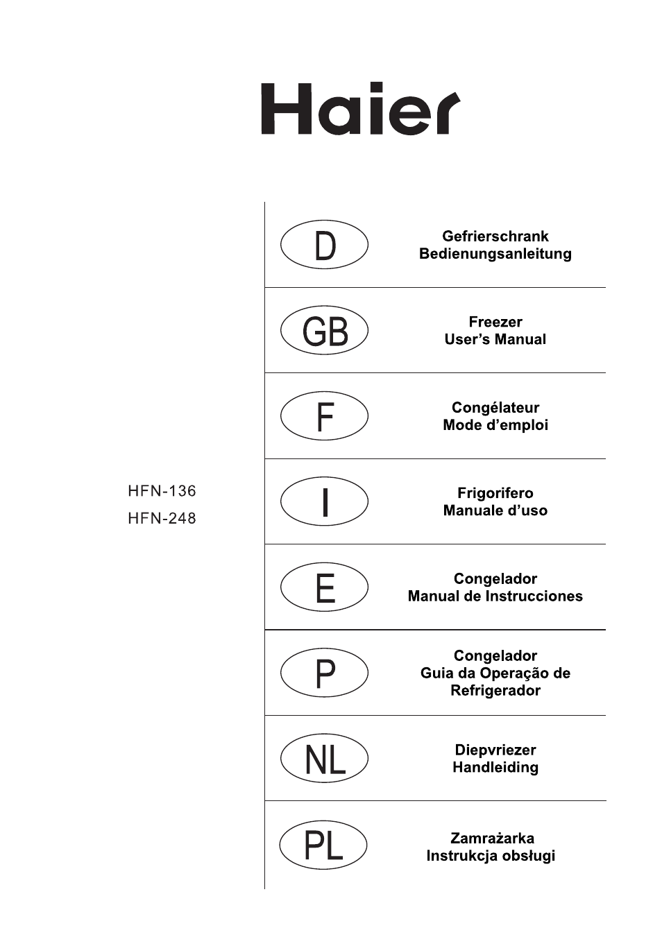 haier HFN-136 User Manual | 60 pages