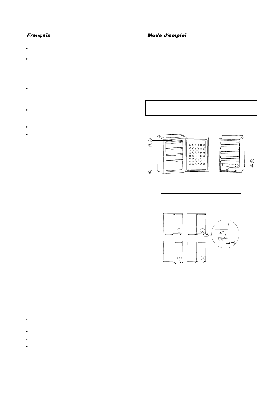 Lors d’une coupure de courant, Faire un appel de service, Installation dans la cuisine | Garantie, Illustration des pièces, Porte réversible | haier HFN-136 User Manual | Page 24 / 60