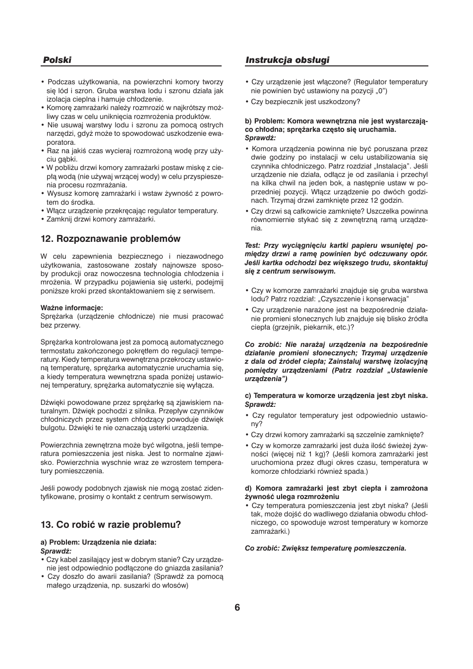 Rozpoznawanie problemów, Co robić w razie problemu | haier HFN-136 User Manual | Page 58 / 60