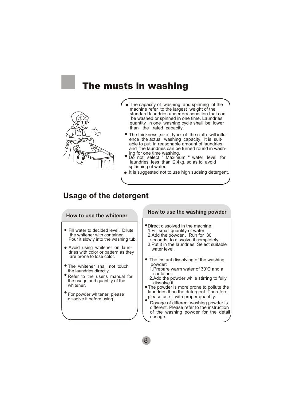 The musts in washing, Usage of the detergent | haier XPB60-113S User Manual | Page 10 / 19