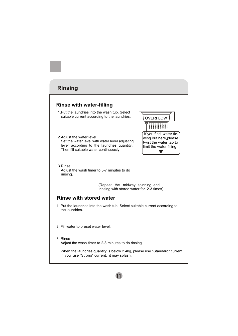 Rinsing, Rinse with stored water rinse with water-filling | haier XPB60-113S User Manual | Page 13 / 19