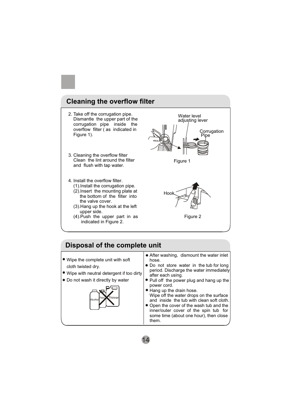 Cleaning the overflow filter, Disposal of the complete unit | haier XPB60-113S User Manual | Page 16 / 19