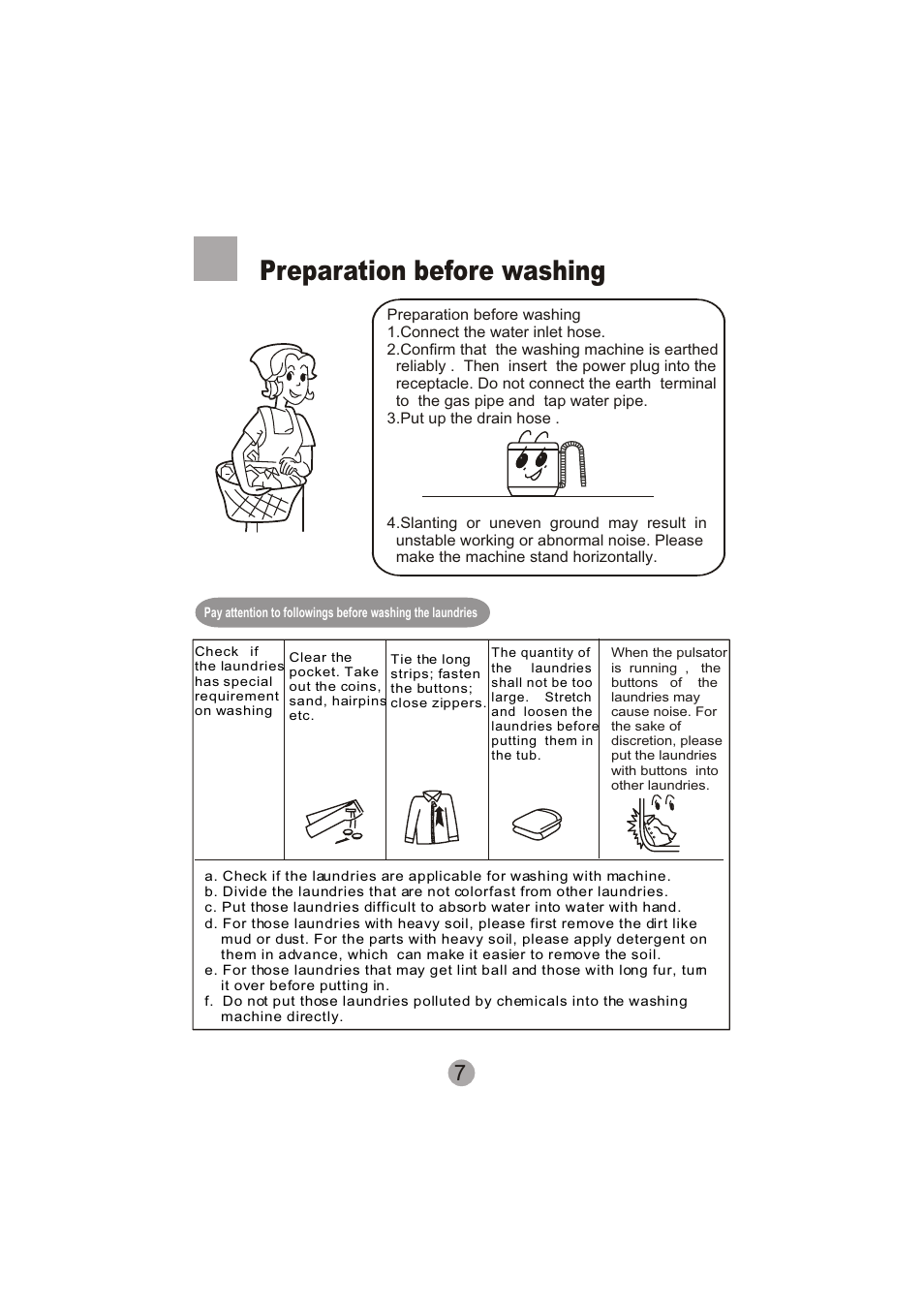 Preparation before washing | haier XPB60-113S User Manual | Page 9 / 19
