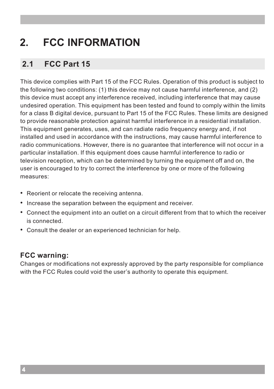 Fcc information, 1 fcc part 15 | haier IPOD IPDS-20 User Manual | Page 4 / 14