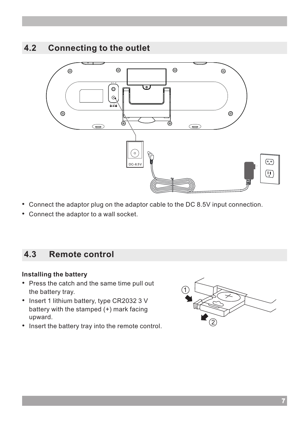 2 connecting to the outlet 4.3 remote control | haier IPOD IPDS-20 User Manual | Page 7 / 14