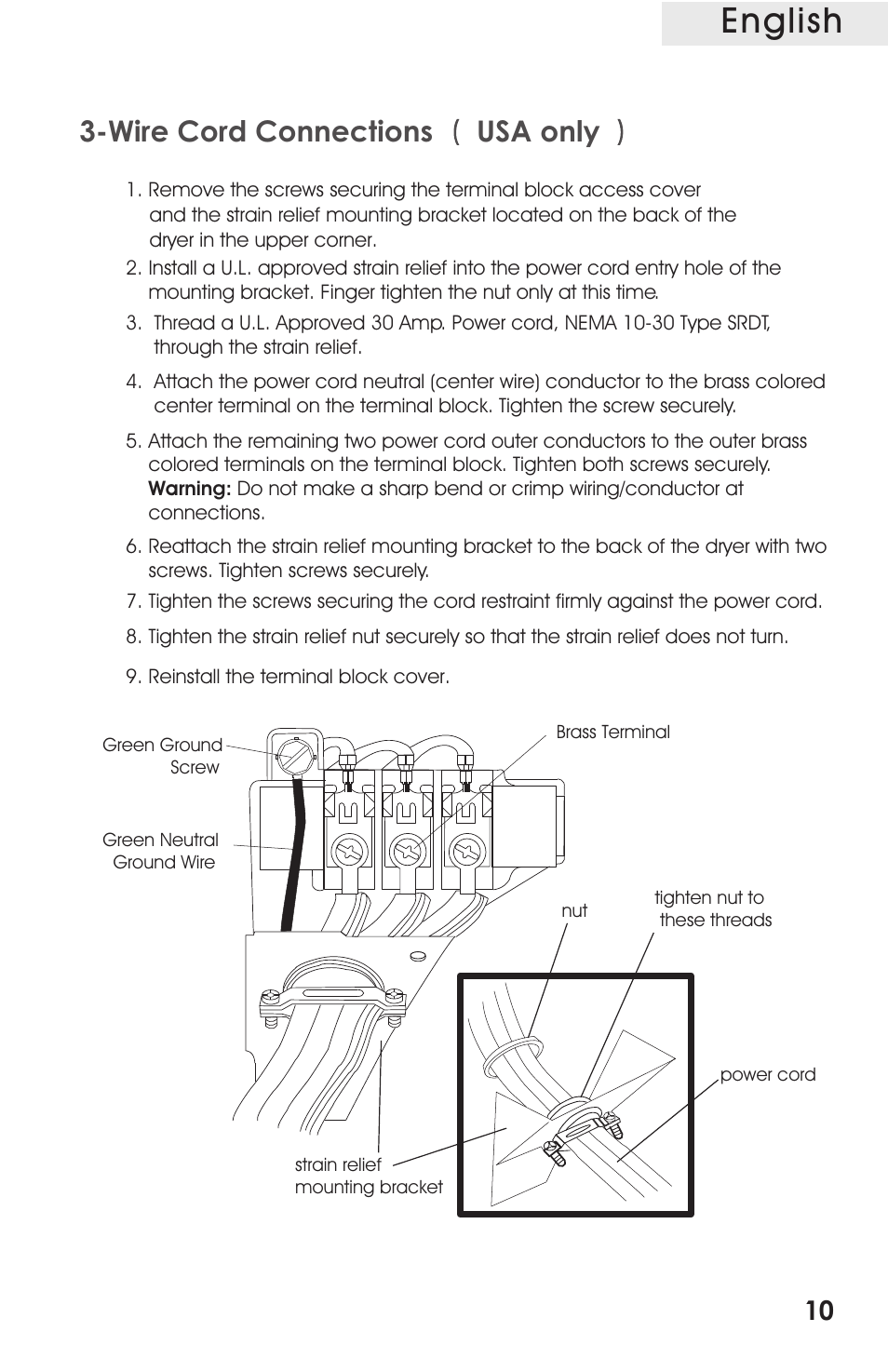 Т³гж 11, English, Wire cord connections usa only | haier CRDE200AW User Manual | Page 11 / 25