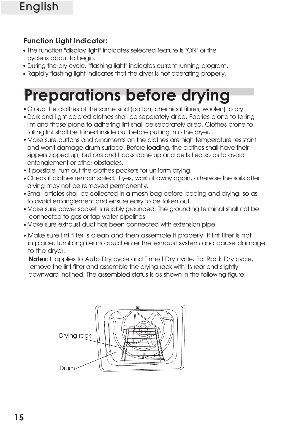 Т³гж 16, Preparations before drying, English | haier CRDE200AW User Manual | Page 16 / 25