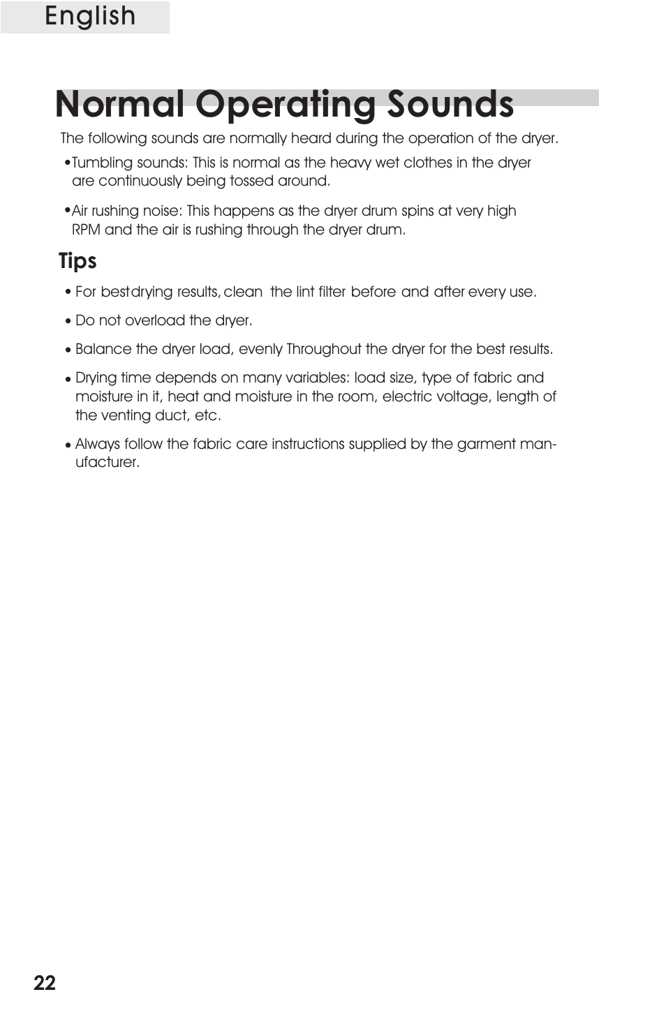 Т³гж 22, Normal operating sounds, English | Tips | haier CRDE200AW User Manual | Page 22 / 25