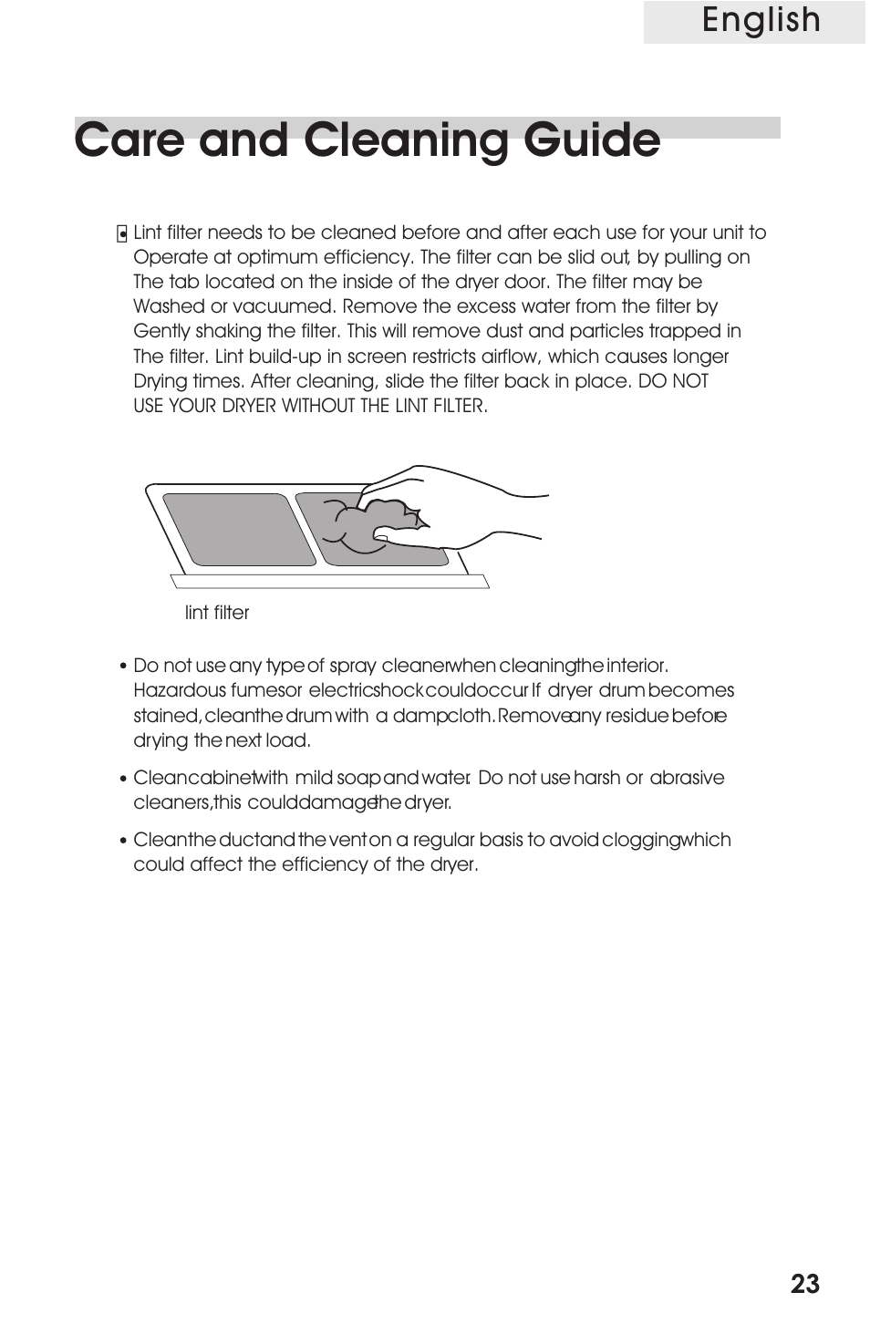 Т³гж 23, Care and cleaning guide, English | haier CRDE200AW User Manual | Page 23 / 25