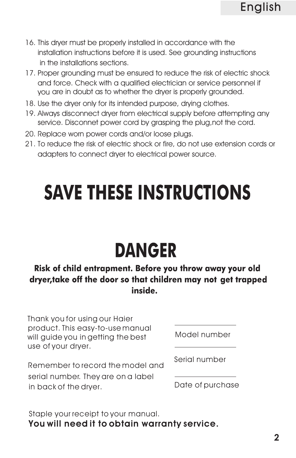 Т³гж 3, English | haier CRDE200AW User Manual | Page 3 / 25
