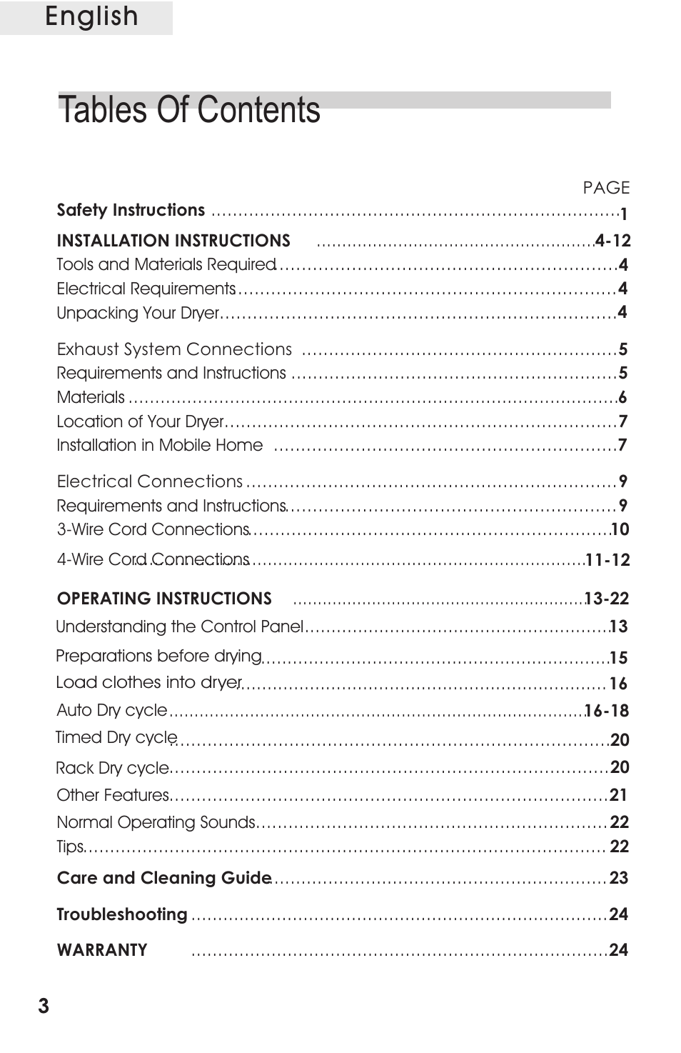 Т³гж 4, Tables of contents, English | haier CRDE200AW User Manual | Page 4 / 25