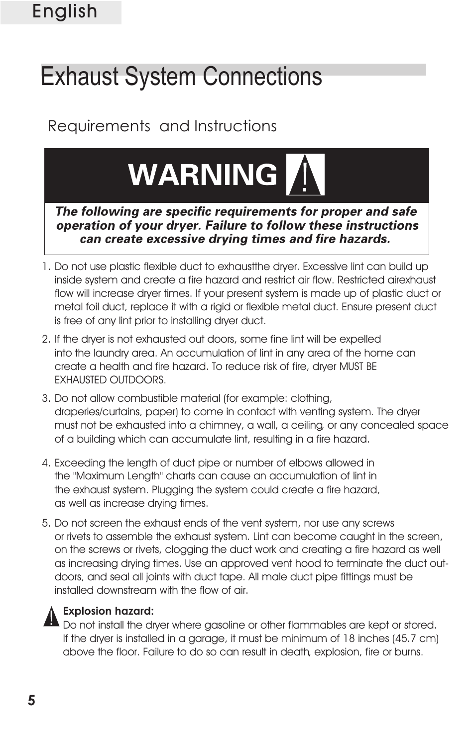 Т³гж 6, Exhaust system connections, English | Requirements and instructions | haier CRDE200AW User Manual | Page 6 / 25