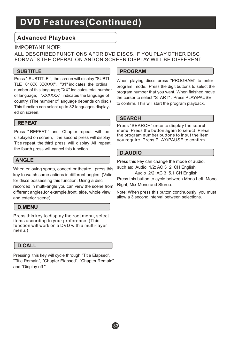 Т³гж 38, Dvd features(continued) | haier HL19K1 User Manual | Page 38 / 49