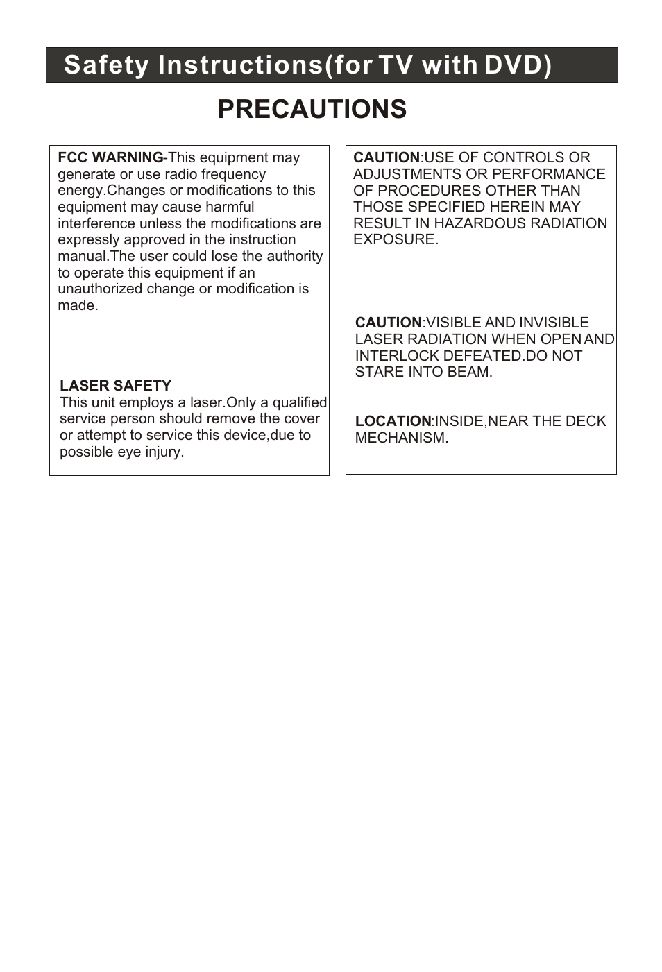 Т³гж 4, Safety instructions(for tv with dvd) precautions | haier HL19K1 User Manual | Page 4 / 49