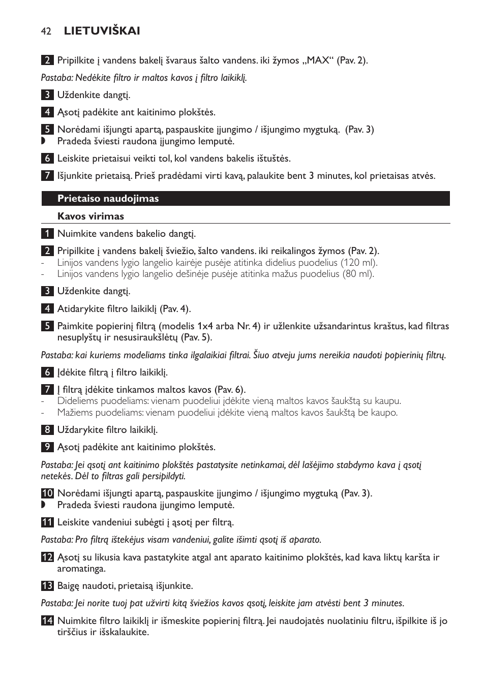 Prietaiso naudojimas, Kavos virimas | Philips HD7583 User Manual | Page 42 / 86