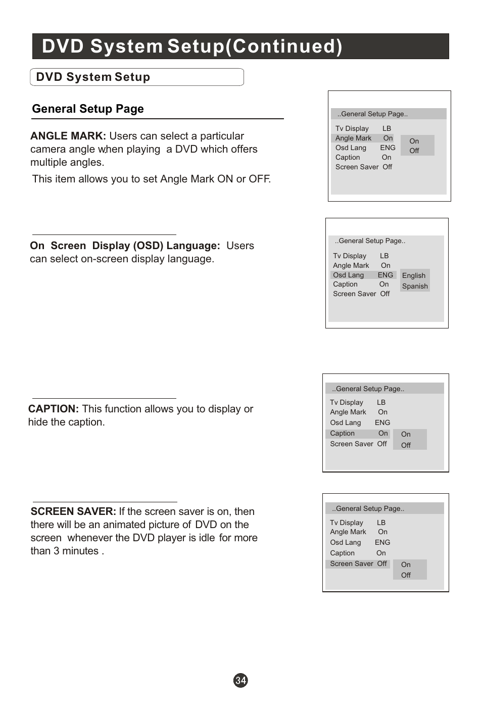 Dvd system setup(continued), Dvd system setup general setup page | haier HL15R User Manual | Page 39 / 47